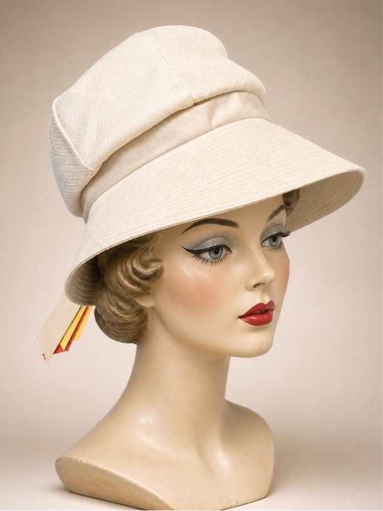 Schiaparelli Accessories - Schiaparelli Vintage 50/60s Wide-Brim Ribbed Sun Hat, ribbon Tail, 23”/58cm EUC🦄